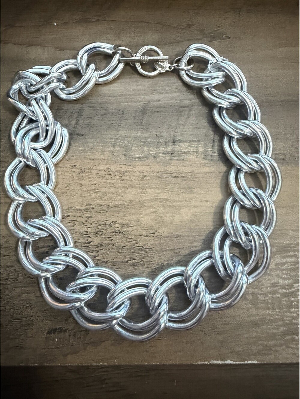 Vintage Anne Klein Chunky Silver Thick Chain Link Necklace Toggle 17.5” Long